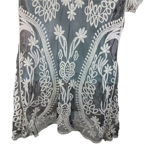 Dulcie Black Ivory Embroidered Mesh Top Sz M | Sheer Lace Boho Blouse - Picture 5 of 7